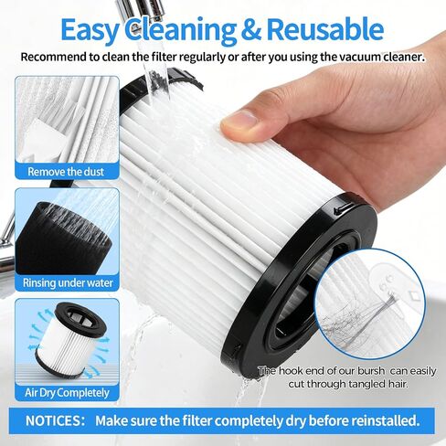 2 Pack DCV580H Vacuum Filter Replacement for DEWALT DCV580H DCV581H 20V MAX MAX Cordless and Corded Wet Dry Vacuum, with 2 Foam Sleeve and 1 Brush in Kuwait