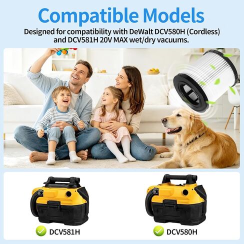 2 Pack DCV580H Vacuum Filter Replacement for DEWALT DCV580H DCV581H 20V MAX MAX Cordless and Corded Wet Dry Vacuum, with 2 Foam Sleeve and 1 Brush in Kuwait