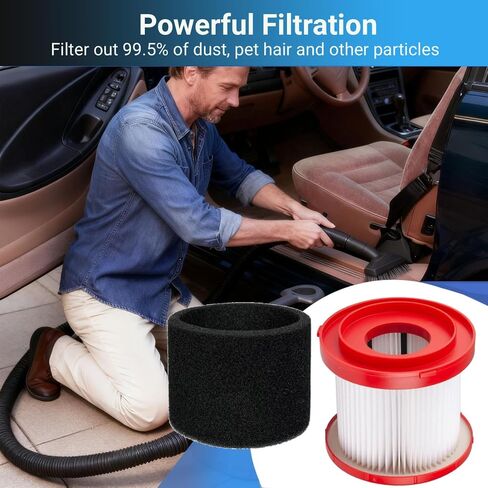 49-90-1900 Replacement Filter Compatible with Milwaukee Cordless M18 Vacuum | 2 Pack with 4 Foam Sleeves and 1 brush for 0780-20 0880-20 0960-20 0960-21 0970-20 Vacuum Cleaner in Kuwait