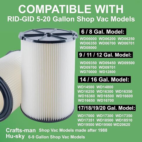 2 Packs of VF4000 Replacement Filter, Standard Wet/dry Vac Filter VF4000 Compatible with RIDGID Vac 5-20 Gal, 6-9 Gal Husky Vacuum Cleaner in Kuwait