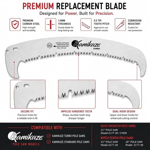 Kamikaze 390mm Pole Saw Replacement Blade, Compatible with Silky & Notch Pole Saws,15.4 in SK4 Steel Pruning Saw Blade, 5.5 TPI Impulse-Hardened Teeth, Hard Chrome Plated, 1.5mm Thick Arborist in Kuwait