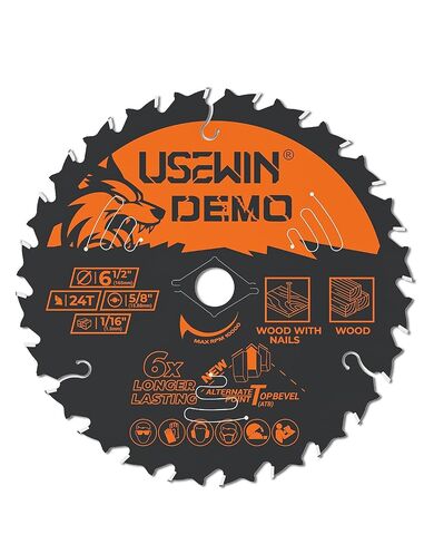 6-1/2 Inch Circular Saw Blades 24T - Demolition and Framing Blade with NiCo Cutting Teeth, Teflon Non-Stick Coating, for Wood with Nails, Hardwood, Plywood, Ultra-Thin 1.5mm Kerf in Kuwait