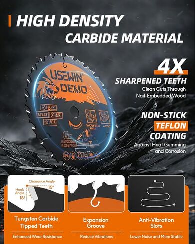 6-1/2 Inch Circular Saw Blades 24T - Demolition and Framing Blade with NiCo Cutting Teeth, Teflon Non-Stick Coating, for Wood with Nails, Hardwood, Plywood, Ultra-Thin 1.5mm Kerf in Kuwait