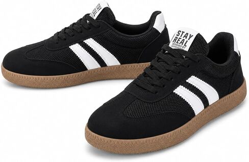 Black Sneakers for Women, Low Top Lace Up Casual Sneakers with Gum Sole, Retro Court Tennis Shoes for Walking and Everyday Wear in Kuwait