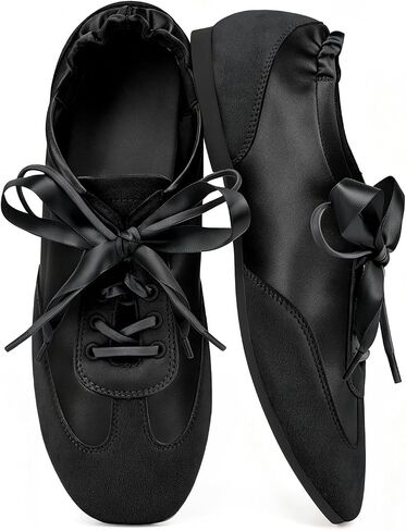 COOLLULU Ballet Sneakers for Women Squre Toe Fashion Sneakers Lace Up Lightweight Slim Sneakerinas Comfort Ballerina Flat Walking Shoes in Kuwait