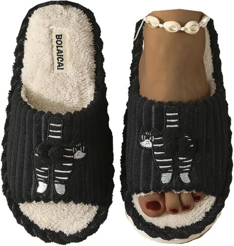 Fuzzy Cat Slippers for Women Men Soft Plush Slides with Balls House Shoes in Kuwait