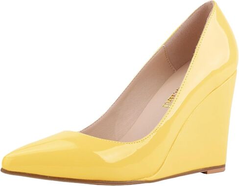 Women's Mary Jane Wedge Pumps with Floating Heel Furry Faux or Leather Slip-on or Buckle Closed Pointed Toe Low Heel Cute Elegant Dress Shoes for Work Business Office Travel Party in Kuwait