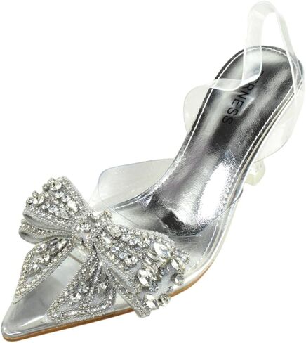 Berness Women’s Clear Heels – Transparent PVC Strap Rhinestone Bow Pointed Toe Pumps, Kitten Heel Slip-On Mule Formal Dress Shoes for Wedding Party Evening NINA05 in Kuwait