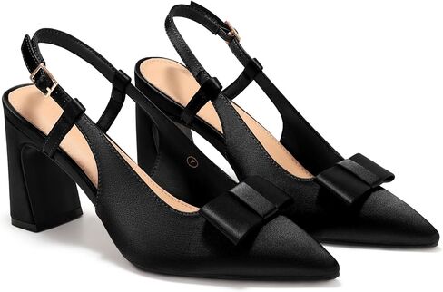 Coutgo Womens Slingback Chunky High Heels Bow Closed Pointed Toe Pumps Wedding Party Dress Shoes in Kuwait
