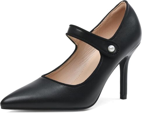 Eteridrey Mary Jane Heels for Women Closed Toe 3.5 Inch High Heels Pointed Pumps with Pearl Button Strap, Comfort Dress Shoes for Work, Party, Office, Wedding in Kuwait