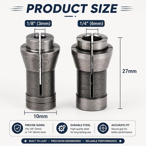 4 Pack Die Grinder Collets, 2 pcs 3mm and 2 pcs 6mm Collet Chuck Adapter Set, Precision Grinder Collet for 1/8 Inch and 1/4 Inch Shank Rotary Tools in Kuwait