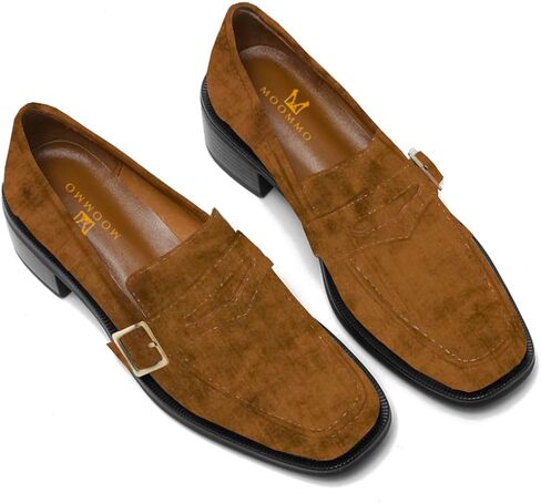 MOOMMO Women Chunky Heel Penny Loafers Square Toe Buckle Slip On Comfort | Office Ladies Loafer Pumps 2" Stacked Block Heel Dress Loafers Oxfords Walking Dress Shoes Casual Size 4-11 M US in Kuwait