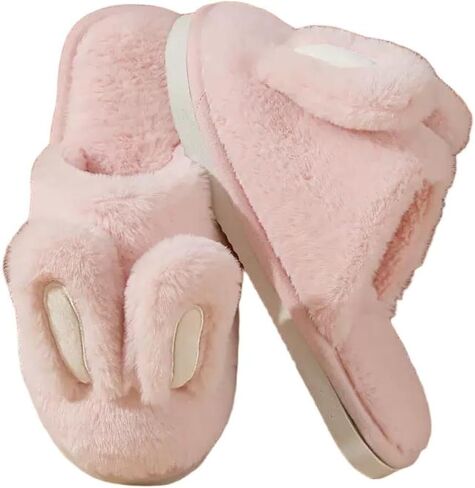 Fuzzy Bunny Ear Slippers for Women Fluffy Fur Skin Friendly Cute Casual College Trendy Preppy Style Indoor Outdoor Comfortable Kawaii Cozy Warm Holiday Gift Soft Plush in Kuwait