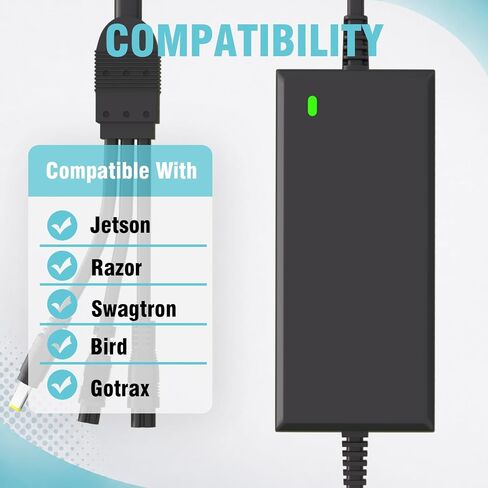 (Dual line 3-in-1) 42V 2A Charger Plug with DC Universal 5.5 * 2.5/2.1mm Interface, 8mm/12mm Three Hole, Suitable for Brands Such as Jetson, Razor, Swagtron, Bird, Gotrax, etc in Kuwait