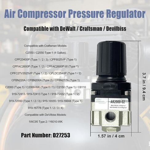 D27253 Air Compressor Pressure Regulator for Dewalt for Craftsman for Devilbiss D272534 Port Pressure Regulator Adjustable From 0-150 Psi 1/4&Prime Npt Import/Export 1/8&Prime Npt Pressure Gauge Port in Kuwait