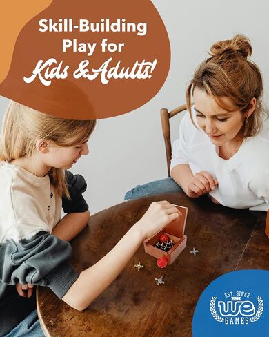 WE Games Metal Jacks Set – Classic Jacks Game with 2 Red Balls in Keepsake Wooden Box – Nostalgic Floor Game for The Whole Family in Saudi Arabia