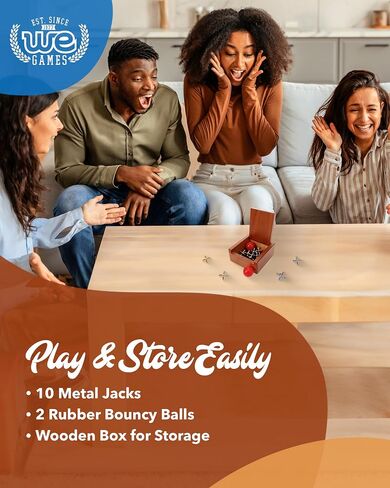 WE Games Metal Jacks Set – Classic Jacks Game with 2 Red Balls in Keepsake Wooden Box – Nostalgic Floor Game for The Whole Family in Saudi Arabia