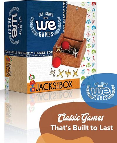 WE Games Metal Jacks Set – Classic Jacks Game with 2 Red Balls in Keepsake Wooden Box – Nostalgic Floor Game for The Whole Family in Saudi Arabia