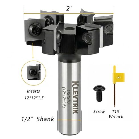 Slab Flattening Router Bit 1/2" Shank, 2" Cutting Dia 6-Wing Carbide Insert, ATS Anti-Kickback Coated CNC Spoilboard Surfacing Bit, Wood Planer for Router Sled & Live Edge in Kuwait
