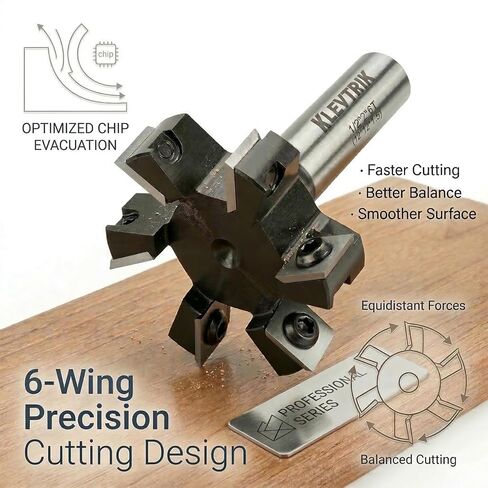 Slab Flattening Router Bit 1/2" Shank, 2" Cutting Dia 6-Wing Carbide Insert, ATS Anti-Kickback Coated CNC Spoilboard Surfacing Bit, Wood Planer for Router Sled & Live Edge in Kuwait