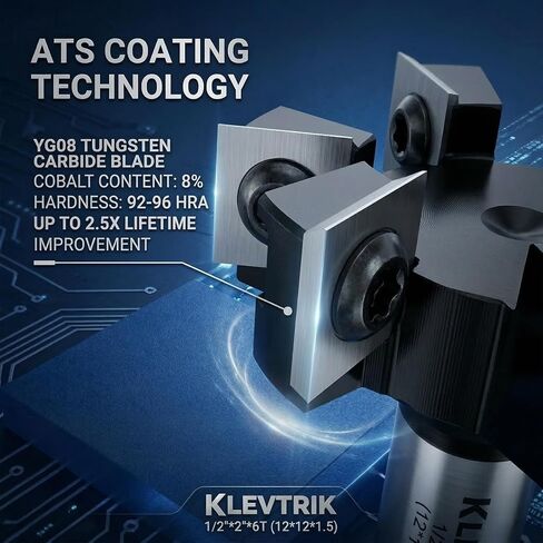 Slab Flattening Router Bit 1/2" Shank, 2" Cutting Dia 6-Wing Carbide Insert, ATS Anti-Kickback Coated CNC Spoilboard Surfacing Bit, Wood Planer for Router Sled & Live Edge in Kuwait