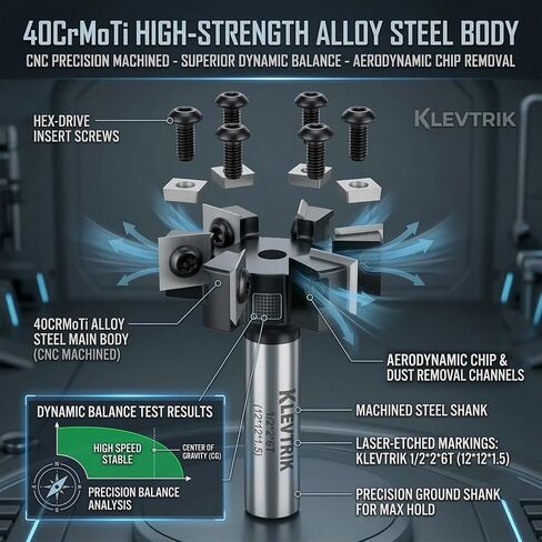 Slab Flattening Router Bit 1/2" Shank, 2" Cutting Dia 6-Wing Carbide Insert, ATS Anti-Kickback Coated CNC Spoilboard Surfacing Bit, Wood Planer for Router Sled & Live Edge in Kuwait