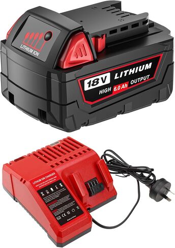 6.0Ah M-18 Battery Replacement for Milwaukee 18V Battery and Charger | Compatible with Milwaukee 18 Volt Batteries 48-11-1862 48-11-1852 48-11-1880 48-11-1882 Cordless Power Tools in Kuwait