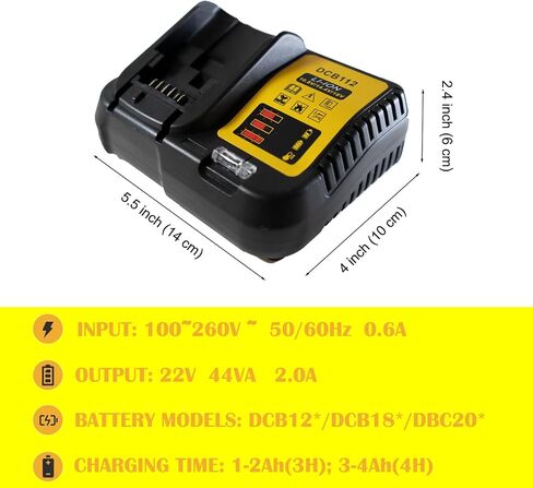 for Dewalt Battery Charger Replacement DCB112 Li-Ion Battery Charger for Dewalt, Black, 10.8V 14.4V 18V Compatible, Fast 2A Charging, 5.5x4x2.4 Inch, with Overheating Protection Charger 1 PC in Kuwait