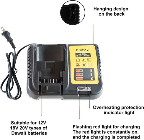 for Dewalt Battery Charger Replacement DCB112 Li-Ion Battery Charger for Dewalt, Black, 10.8V 14.4V 18V Compatible, Fast 2A Charging, 5.5x4x2.4 Inch, with Overheating Protection Charger 1 PC in Kuwait
