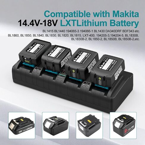 Energup 4-Port DC18SF Replace for makita Battery Charger for Ma Kita 14.4-18V Battery BL1830 BL1840 BL1850 BL1860 BL1815 BL1430 Replace Ma Kita DC18SF DC18RC DC18RD DC18RA Charger in Kuwait