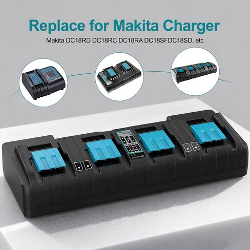 Energup 4-Port DC18SF Replace for makita Battery Charger for Ma Kita 14.4-18V Battery BL1830 BL1840 BL1850 BL1860 BL1815 BL1430 Replace Ma Kita DC18SF DC18RC DC18RD DC18RA Charger in Kuwait