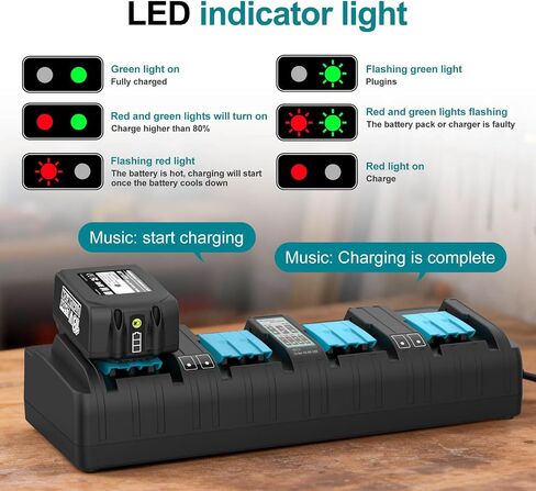 Energup 4-Port DC18SF Replace for makita Battery Charger for Ma Kita 14.4-18V Battery BL1830 BL1840 BL1850 BL1860 BL1815 BL1430 Replace Ma Kita DC18SF DC18RC DC18RD DC18RA Charger in Kuwait