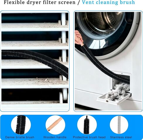 Dryer Vent Cleaner Kit Dryer Lint Cleaner Kit - Household Universal Vacuum Hose Attachment + Lint Brush for Easy Vent Cleaning, Hose Fit Most Vauum Cleaners to Improve Dryer Efficiency in Kuwait