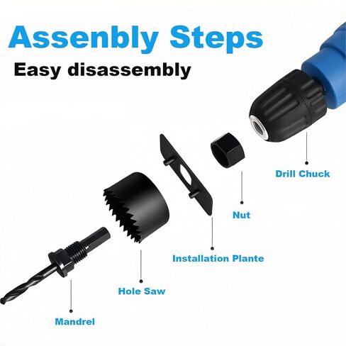 19Pcs Hole Saw Set with Mandrels and Drill Bits, 3/4" to 6" (19-152mm), Carbon Steel Hole Cutter Kit for Wood, Plastic, PVC, Drywall, with Portable Storage Case in Kuwait