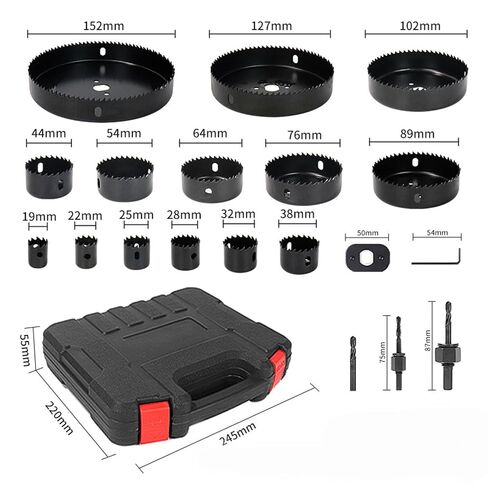 19Pcs Hole Saw Set with Mandrels and Drill Bits, 3/4" to 6" (19-152mm), Carbon Steel Hole Cutter Kit for Wood, Plastic, PVC, Drywall, with Portable Storage Case in Kuwait