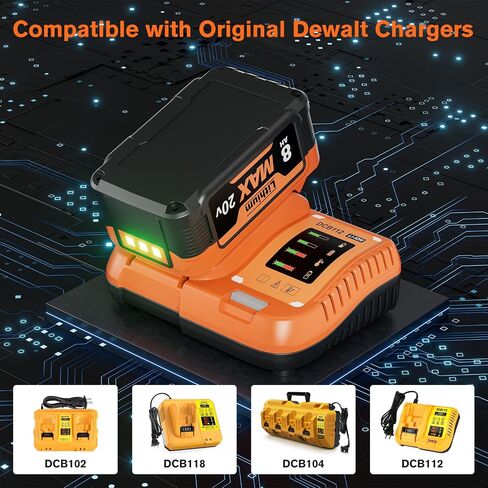 2Pack 8.0Ah Replacement for Dewalt 20V Max Battery Compatible with Dewalt 20 Volt XR Lithium Batteries DCB200 DCB201 DCB206 DCB204 DCB207 DCD/DCF/DCG Series Cordless Power Tools in Kuwait