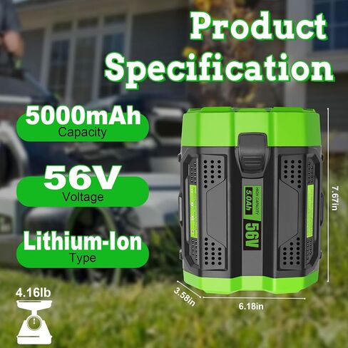 waitley 56V 5000mAh Replacement Battery Compatible with EGO 56 Volt Tool | Lithium-Ion Battery Compatible With BA2800T BA2800 BA4200 BA1400 CS1604 CS1804 Cordless Tools Not Made By EGO in Kuwait