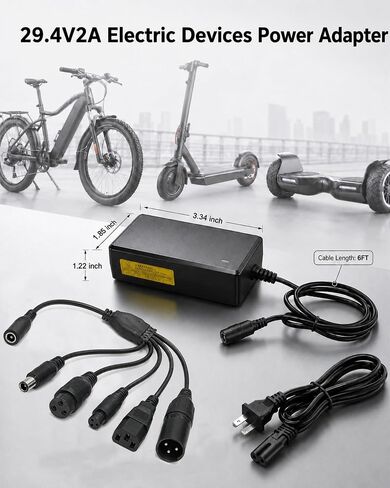 29.4V 2A Lithium Battery Fast Charger: 5-in-1 Universal Plug Smart Charger for 24V 25.2V 25.6V 25.9V 7S Lithium Battery Packs, Compatible with E-Scooters and Electric Devices in Kuwait