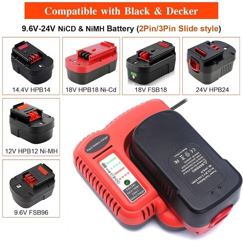 Replacement for Black and Decker FSMVC 9.6V-24V Battery Fast Charger BDCCN24 BDFC240, Compatible with Black & Decker 9.6V 12V 14.4V 18V 24V Ni-Cd & Ni-MH Battery HPB24 HPB18 FSB18 HPB14 HPB12 HPB96 in Kuwait
