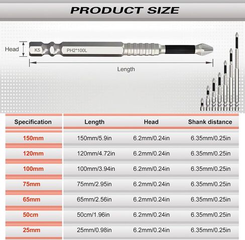 Magnetic Screwdriver Bit Set, Strong Magnetic Anti Slip Durability Screwdriver Drill Bit Set,25 50 65 70 100 120 150MM Magnetic Screwdriver Bits (7pcs) in Kuwait