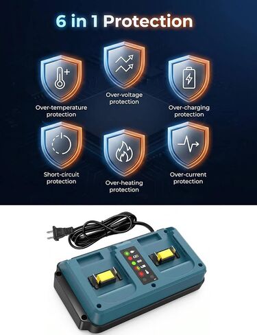 DC18RD Compatible with Ma-Kita 18V Dual Battery Fast Charger, for 18v LXT BL1815 BL1430 BL1830 BL1840 BL1850-2 BL1860 Power Tool Chainsaw Drill Battery Charger in Kuwait