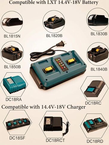 DC18RD Compatible with Ma-Kita 18V Dual Battery Fast Charger, for 18v LXT BL1815 BL1430 BL1830 BL1840 BL1850-2 BL1860 Power Tool Chainsaw Drill Battery Charger in Kuwait
