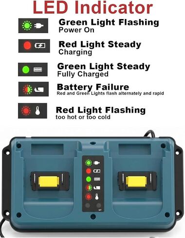 DC18RD Compatible with Ma-Kita 18V Dual Battery Fast Charger, for 18v LXT BL1815 BL1430 BL1830 BL1840 BL1850-2 BL1860 Power Tool Chainsaw Drill Battery Charger in Kuwait