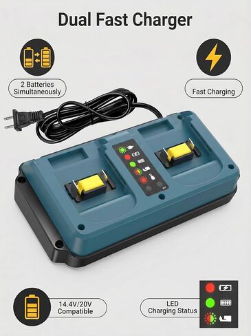 DC18RD Compatible with Ma-Kita 18V Dual Battery Fast Charger, for 18v LXT BL1815 BL1430 BL1830 BL1840 BL1850-2 BL1860 Power Tool Chainsaw Drill Battery Charger in Kuwait