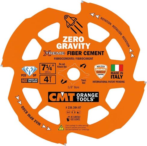 CMT ORANGE TOOLS 236.304.07-X10 Fiber Cement Circular Saw Blade, 7-1/4 Inch, 4 Teeth, 5/8 Inch Bore, 10 Pack in Kuwait