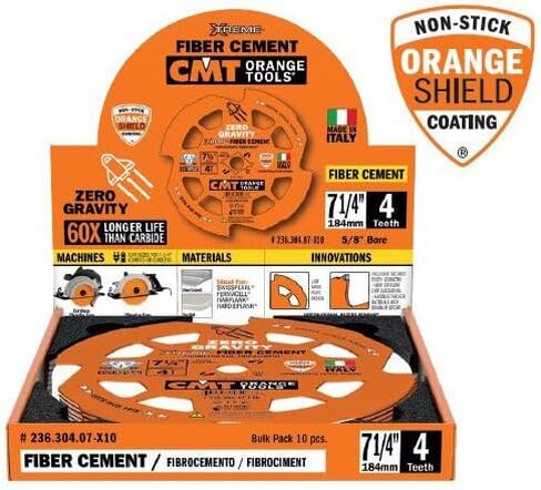 CMT ORANGE TOOLS 236.304.07-X10 Fiber Cement Circular Saw Blade, 7-1/4 Inch, 4 Teeth, 5/8 Inch Bore, 10 Pack in Kuwait