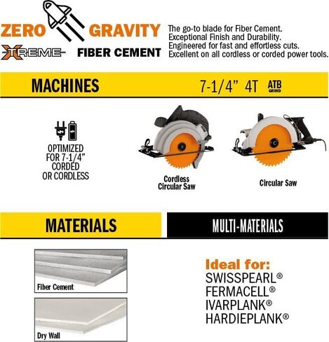 CMT ORANGE TOOLS 236.304.07-X10 Fiber Cement Circular Saw Blade, 7-1/4 Inch, 4 Teeth, 5/8 Inch Bore, 10 Pack in Kuwait