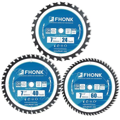 7-1/4 Inch Circular Saw Blade Set 24T + 40T + 60T, Saw Blade Arbor Size 5/8-inch, Fit for Plywood, Soft & Hardwood, Wood with Nails, 3-Pack in Kuwait
