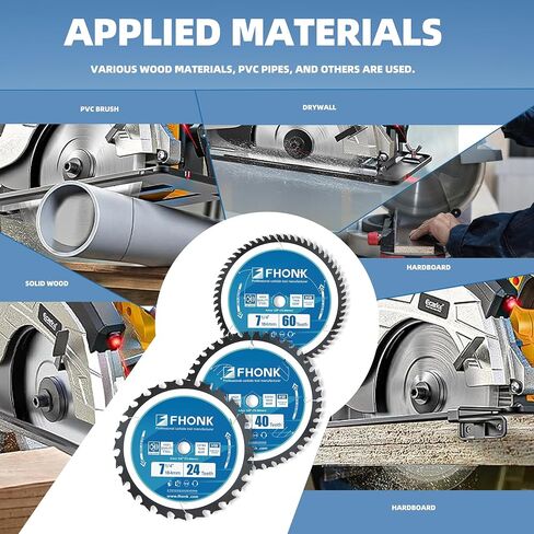 7-1/4 Inch Circular Saw Blade Set 24T + 40T + 60T, Saw Blade Arbor Size 5/8-inch, Fit for Plywood, Soft & Hardwood, Wood with Nails, 3-Pack in Kuwait