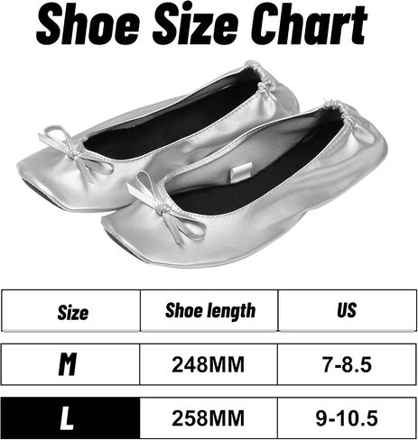 Lusofie Foldable Ballet Flats for Women for Travel Office Weddings - Foldable Flats for Women with Zipper Pouch (Silver,Size: 9-10.5) in Kuwait